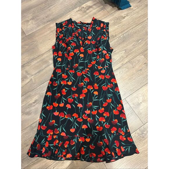 Karl Lagerfeld Black and Red Floral Midi Dress - Picture 1 of 7